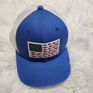 PFG fishing hat blue American flag red white snapback